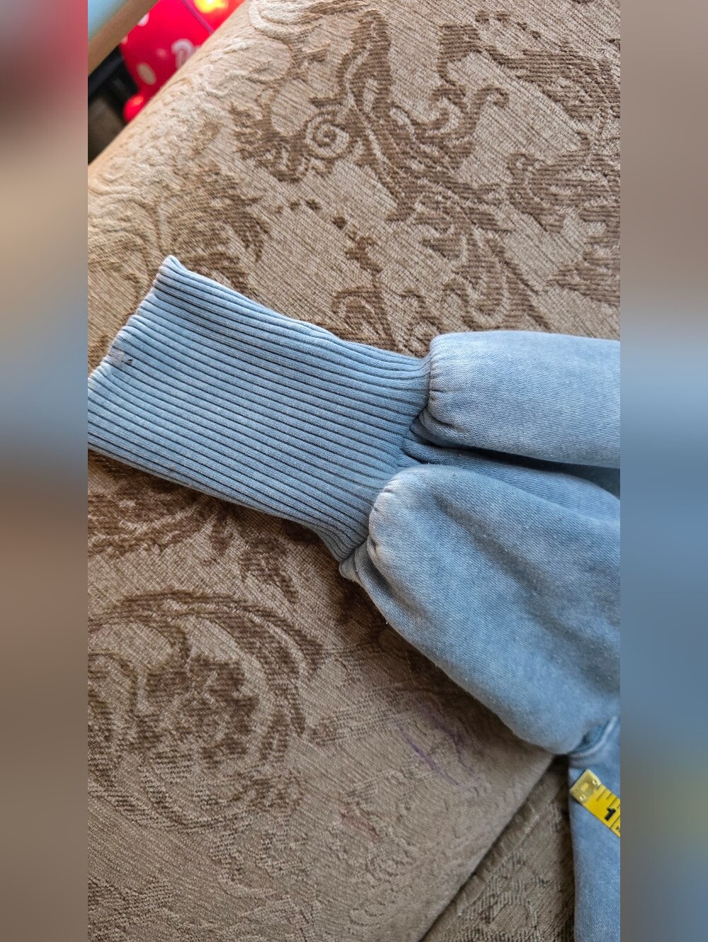 Washed Blue Women's Crewneck Distressed Sweater Puffy Sleeves - Picture 10 of 10